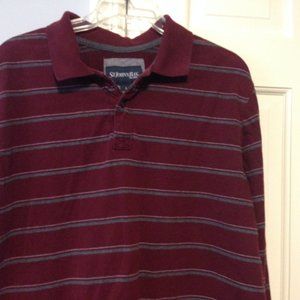 ST. JOHN BAY MEN'S SIZE L CASUAL POLO SHIRT LONG SLEEVES STRIPED BURGUNDY